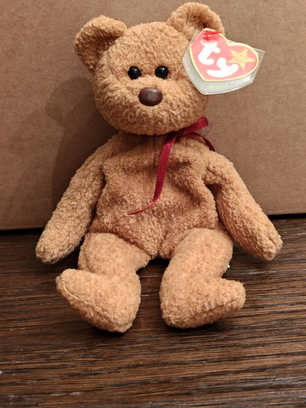 Vintage TY Beanie Baby Curly Bear Brown Nose New with Tags
